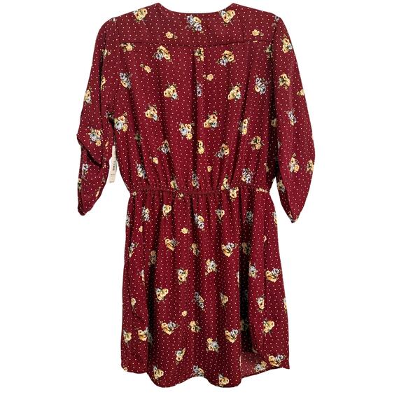 NWT Women's L Cottagecore Floral Polka Dot V Gold Zip Elastic Tie Waist Dress - Picture 2 of 10